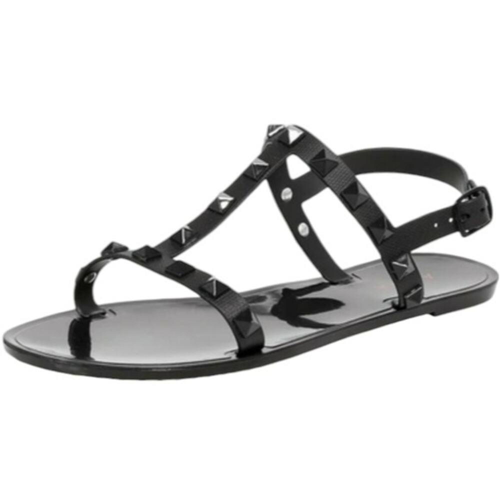 Aqua Sandalia Jelly T-Strap Sandals Black Waterproof Beach Summer Shoes Size 7
